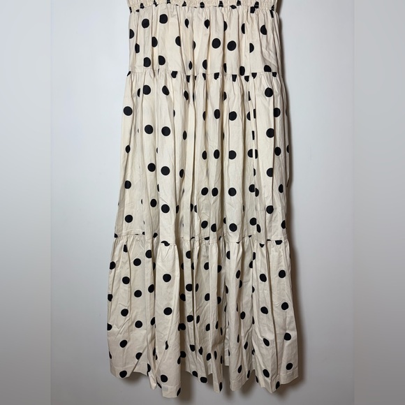 En Saison 100% Cotton Ivory & Black Polka Dot Tiered Midi Dress Sz L New - Picture 5 of 8